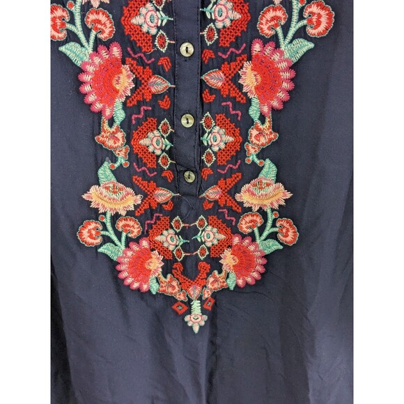 Anthropologie Solitaire Top Blouse 1/2 Button Popover Embroidered Boho Size L - Picture 6 of 12